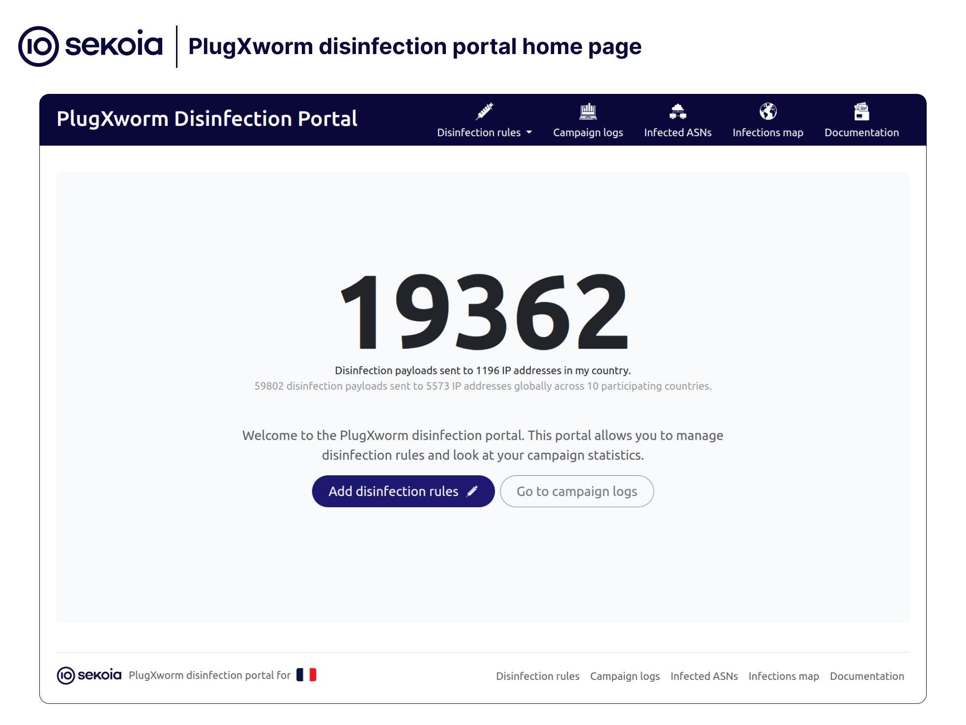 PlugXworm disinfection portal home page created by Sekoia Threat Detection & Research team.