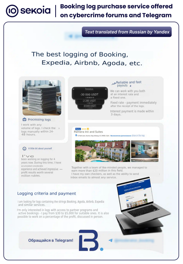 New Phishing Campaign Targets Travelers via Compromised Hotel Booking.com Accounts 3 Booking log purchase service offered on cybercrime forums and telegram.